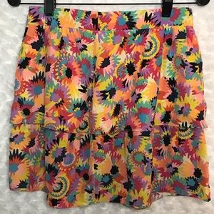 Tibi Vibrant Floral Tiered Silk A-Line Skirt EUC